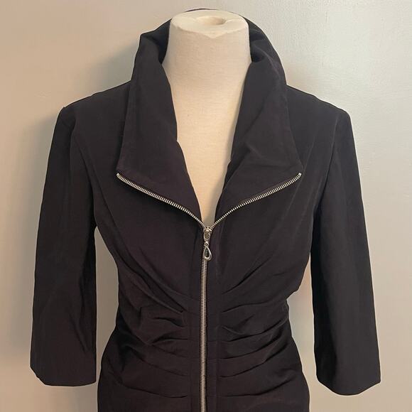 Vintage Joseph Ribkoff Dress Fitted Zip-Front Collared Ruched Size 10 - Picture 3 of 5